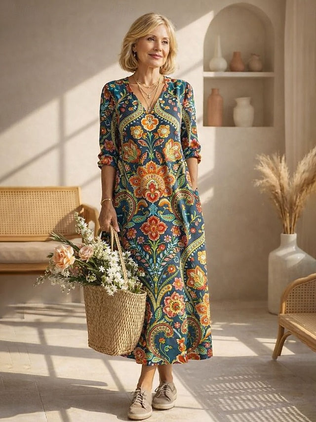 Women's Midi Dress Linen Like Breathable Lightweight