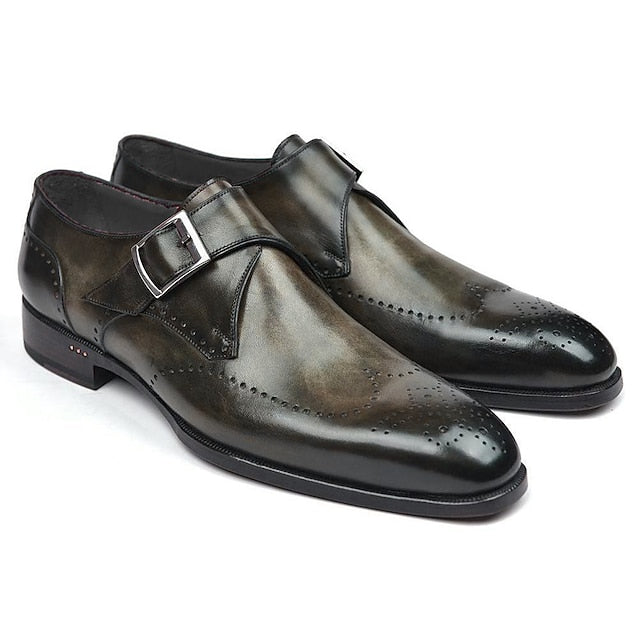 Shoes Brown Men's Leather Monk Classic Faux – Strap