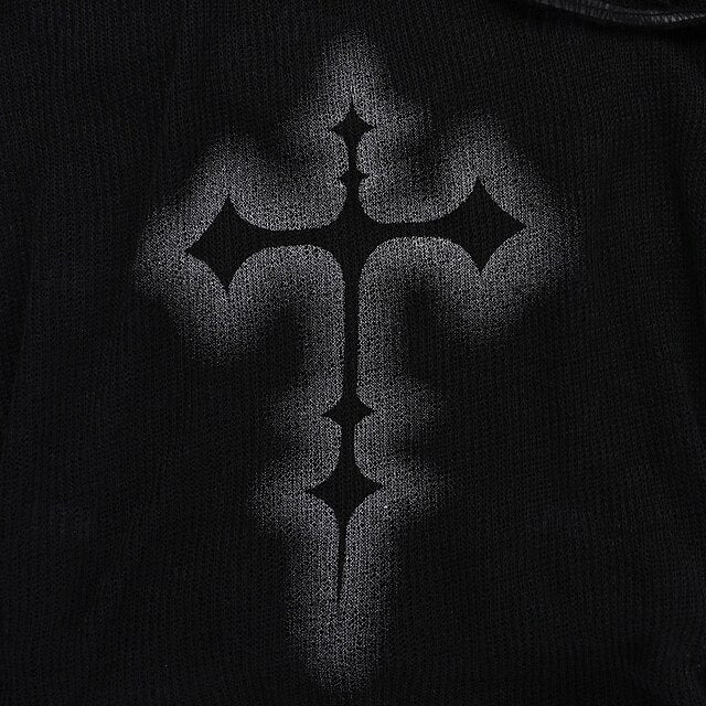 Punk & Gothic Sheer Knit Top Goth Girl Off Shoulder Cross