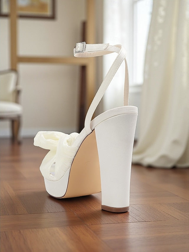 White Platform Strap High Ankle Women's Sandals Heel with
