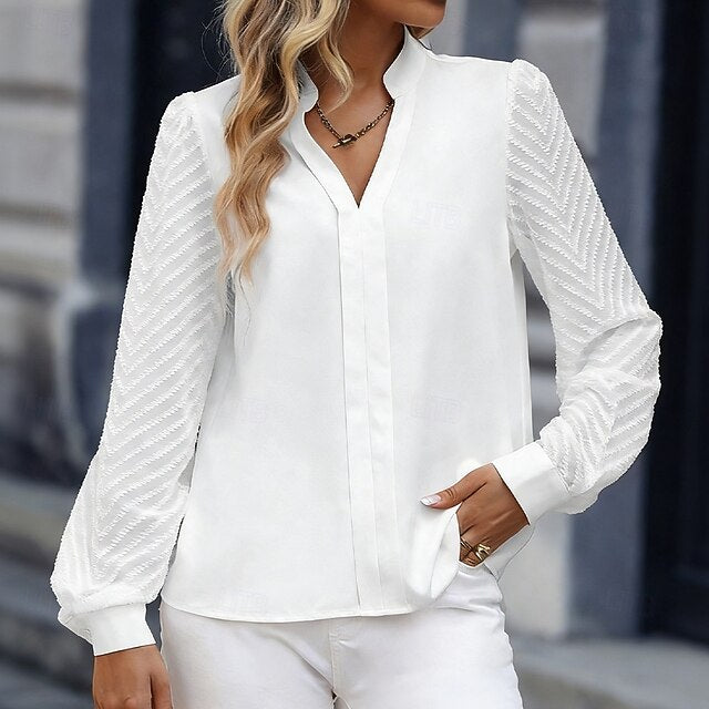 Women's Dress Shirt Button Up Shirt Blouse Patchwork