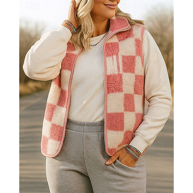 Women's Fall Top Winter Coat Fleece Vest Long Sleeve Top
