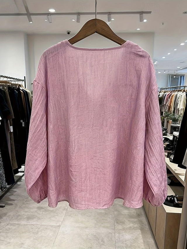 Women's Cotton Linen Shirts Blouse Ruched Plain Elegant