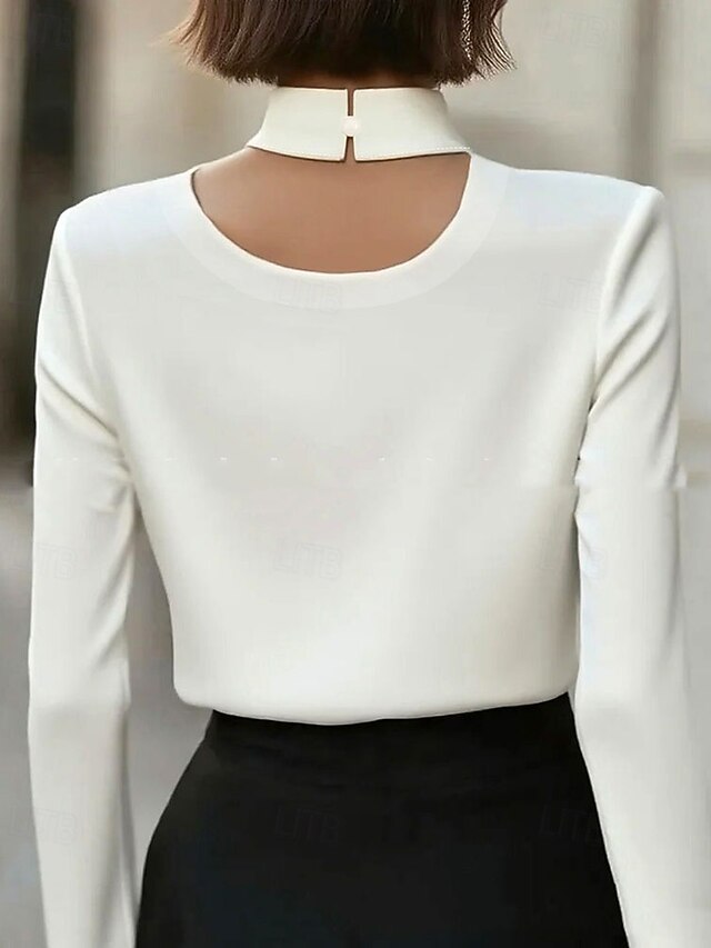 Women's Shirt Elegant Satin Top Blouse Patchwork Plain