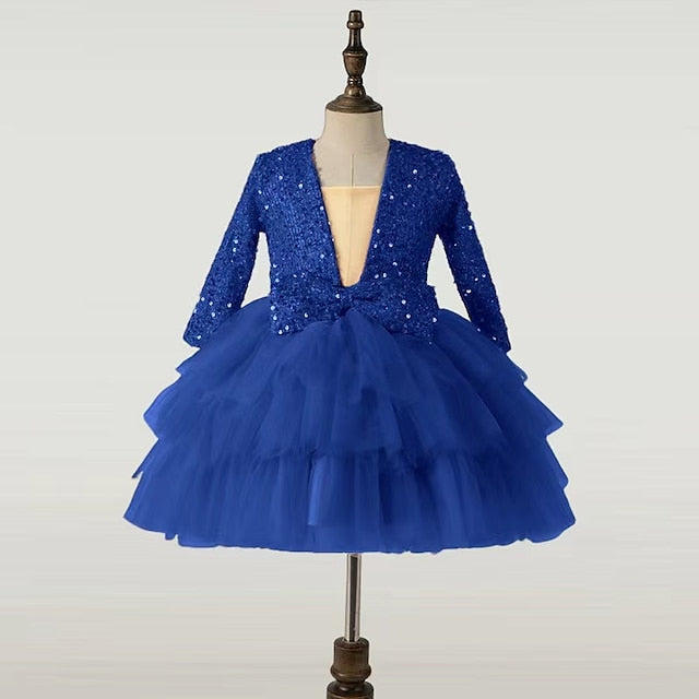 Party Girls' Dress Long Kids Performance Sequin Sleeve