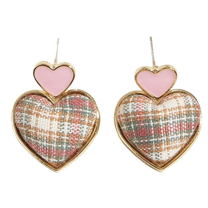 Pink Heart Tweed Earrings