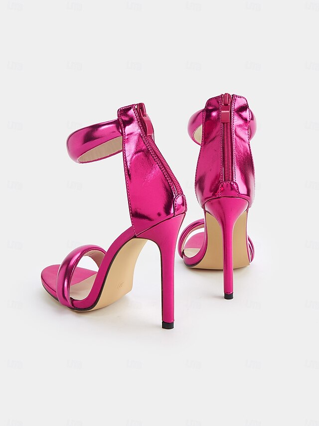 - Ankle Strap Fuchsia Heels Stiletto for Women Metallic