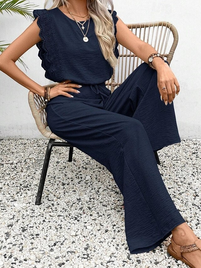 Women's T Shirt Pants Sets Bolero Top Sleeveless Round Neck
