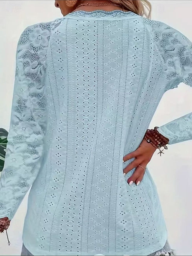 Women's Lace Splicing Top Blouse Ruched Lace Patchwork