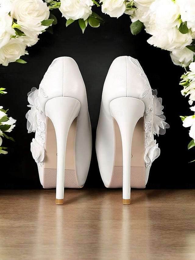 with Floral White Lace Wedding Shoes Embellishments