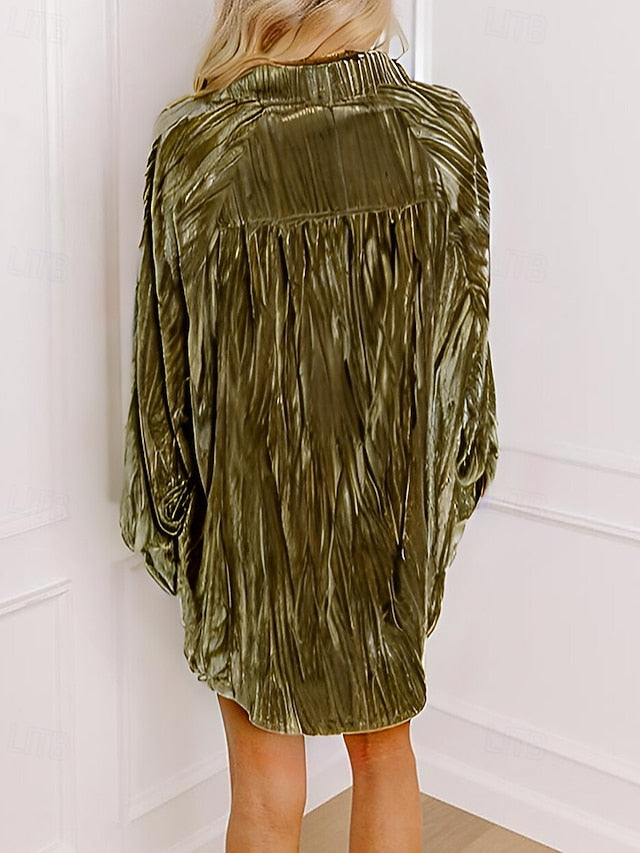 Women's Velvet Elegant Dressy Blouse Buttons Plain Elegant