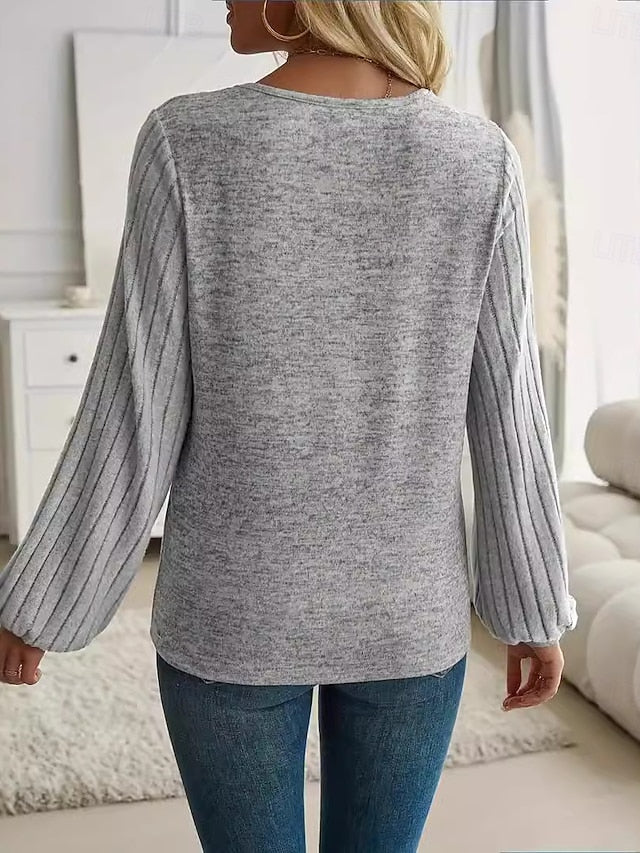 Women's Shirt Patchwork Buttons Print Solid Color Plain