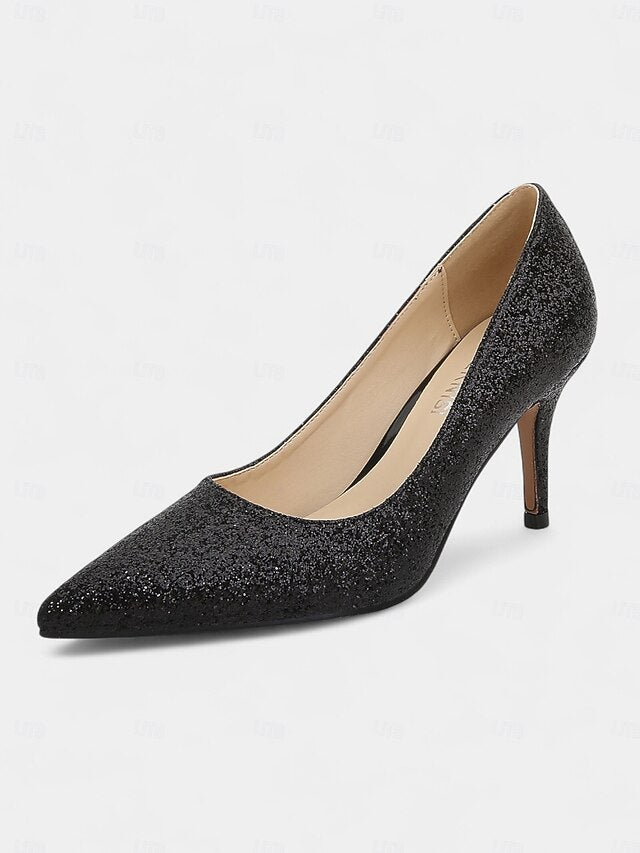 Pumps Gold Glitter Sparkly Women's Stiletto - Pointed-Toe