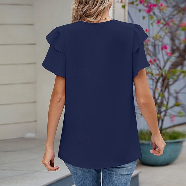 Women's Blouse Chiffon Tops Peplum Tops Plain Stylish Basic