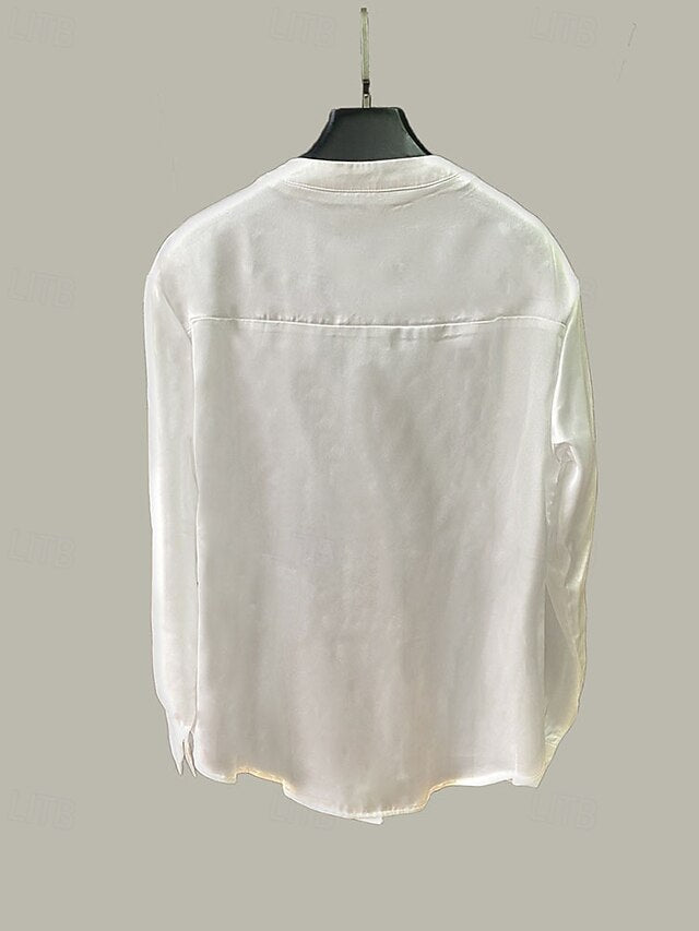 Women's Shirt Elegant Satin Top Blouse Sequins Buttons