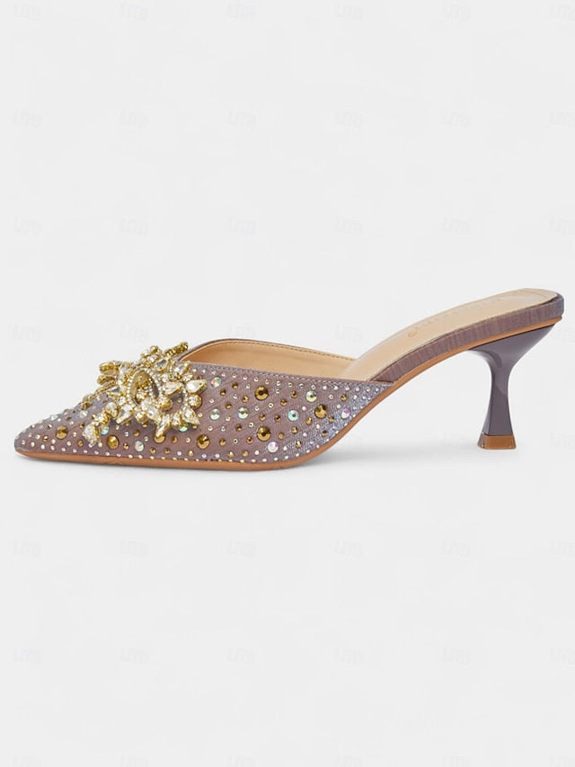 Pointed Toe Mules Slip-On Rhinestone Women's - Glitter