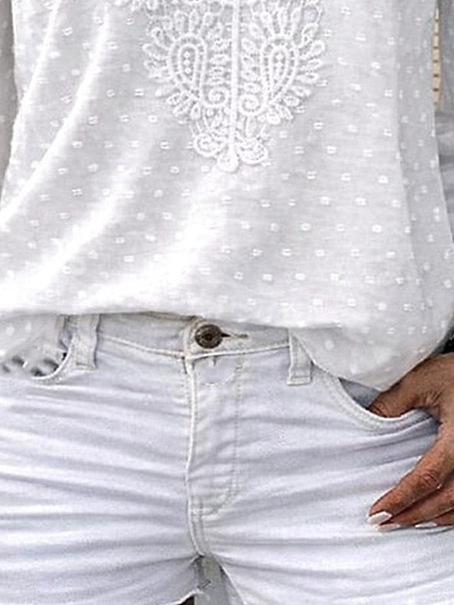Women's Blouse Lace Patchwork Solid Color Stylish Basic