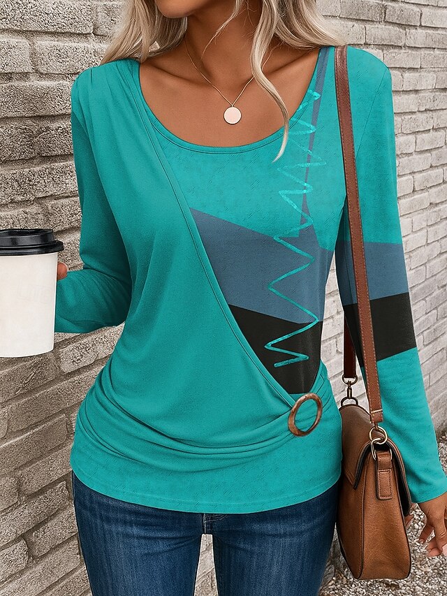 Women's T Shirt Patchwork Print Graphic Geometric Vintage