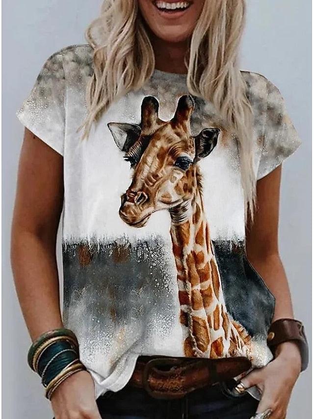 Women's T Shirt Fashion Funny Dog Print Short Sleeve