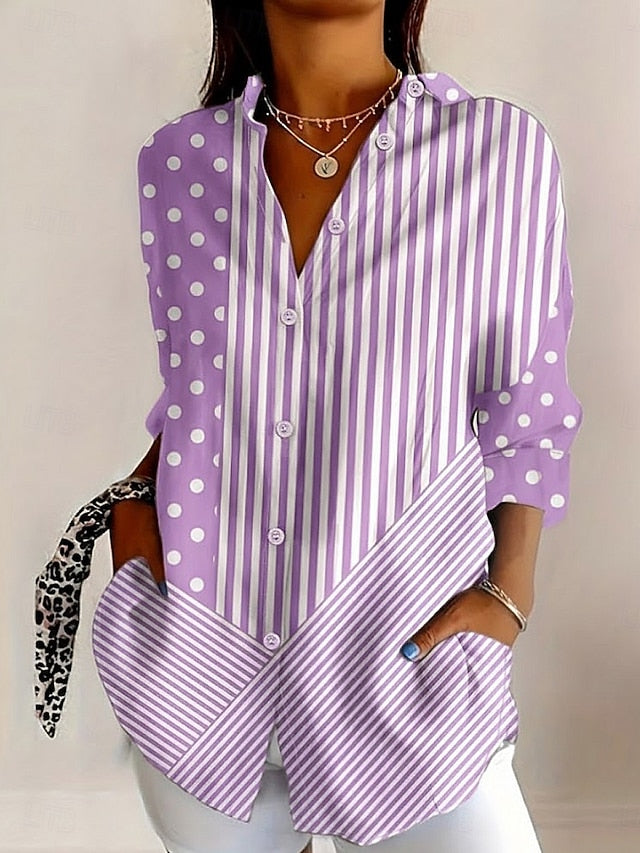 Women's Shirt Blouse Patchwork Buttons Print Graphic