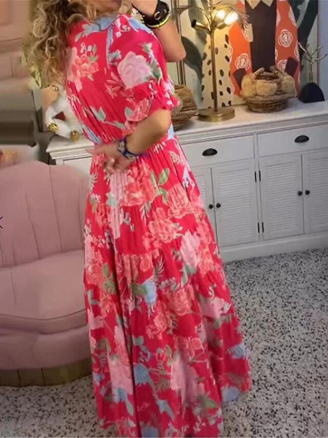 Women's Casual Dress Swing Dress Floral Print V Neck Midi