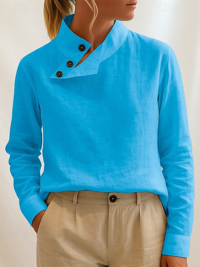 Women's Blouse Plain Casual Long Sleeve High Neck Regular