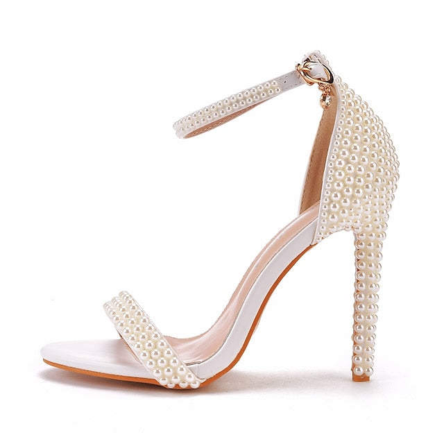 Wedding Women's Heel Pearl-Embellished Shoes Elegant High