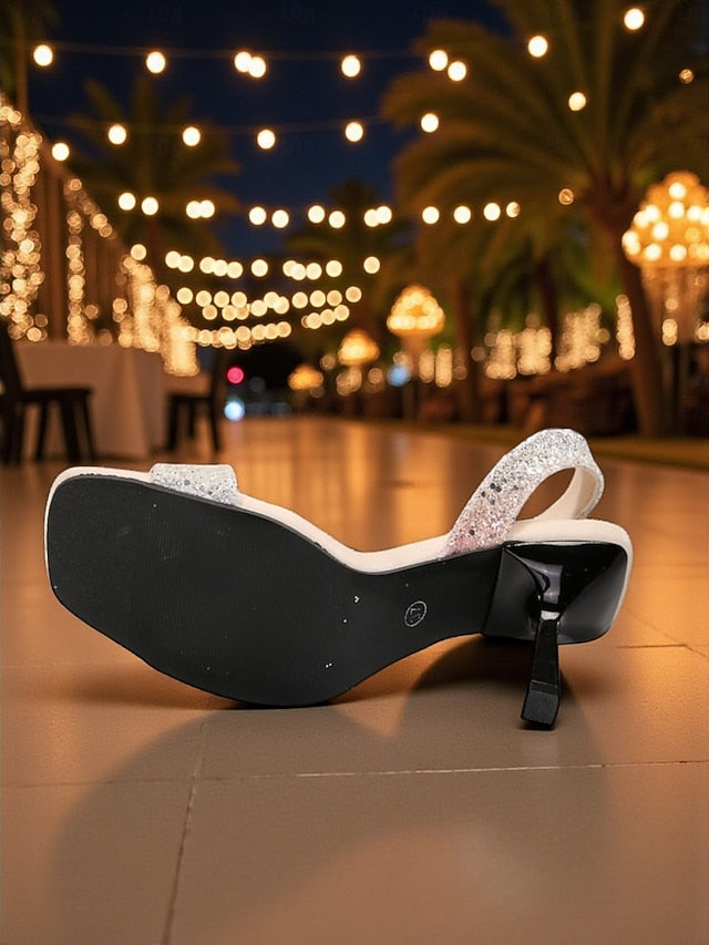 Stiletto Sandals Glitter Toe Women's Square - Slingback