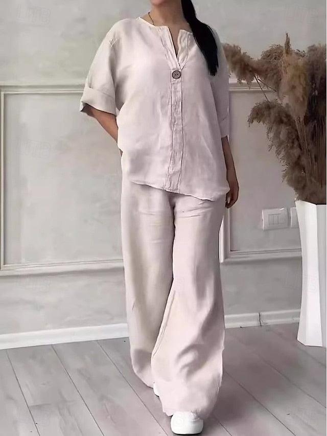 Women's Pants Sets Bolero Top Faux Cotton Linen Long Sleeve