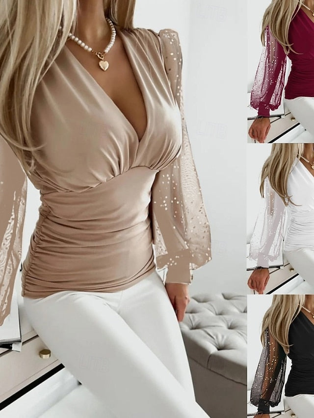 Women's Blouse Plain Elegant Casual Long Sleeve V Neck
