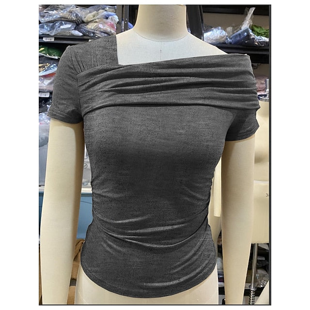 Ladies' short-sleeved, one-shoulder tops (style 2)