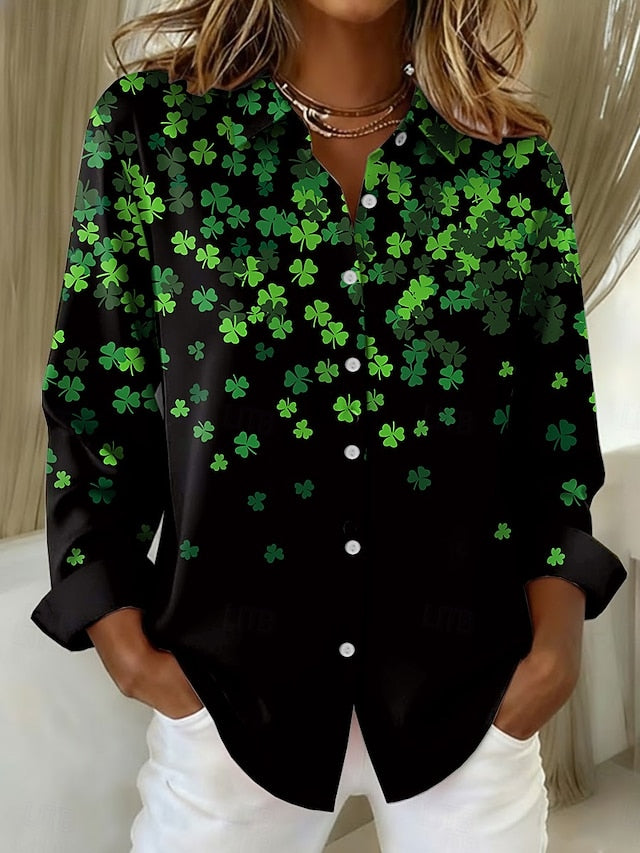 St. Patrick's Day Women's Blouse Buttons Print Graphic