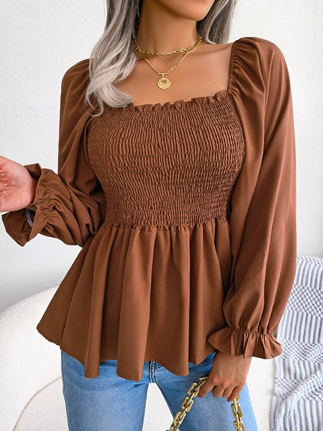 Women's Blouse Chiffon Tops Ruched Patchwork Plain Stylish