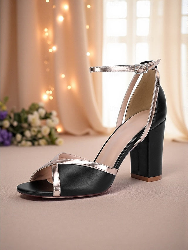 with Ankle Block White Heel Sandals Metallic Strap Women's