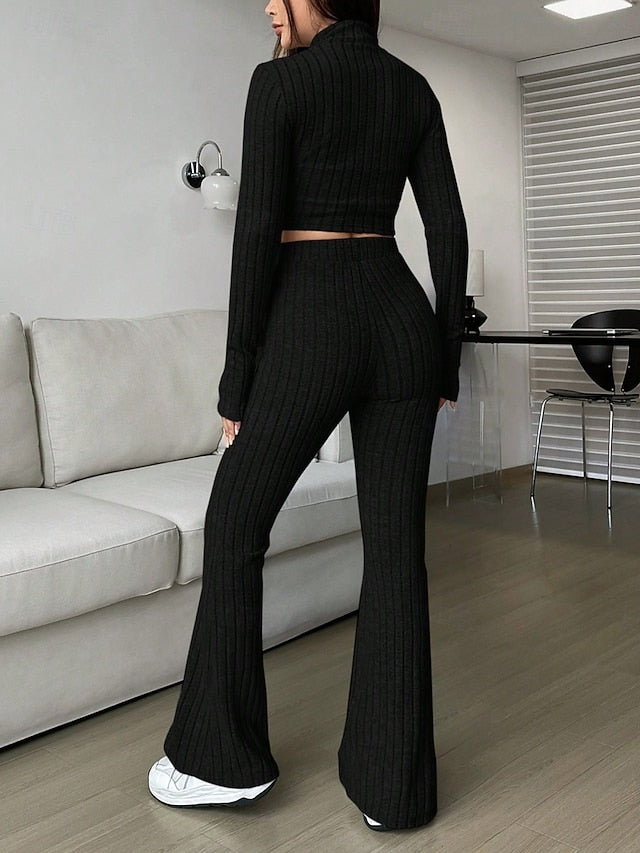 Women's Pants Sets Bolero Top Long Sleeve Shirt Collar