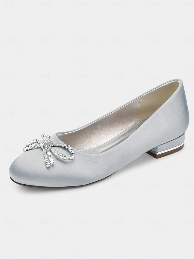 Round-Toe Bow Embellished Rhinestone - Women's Flats