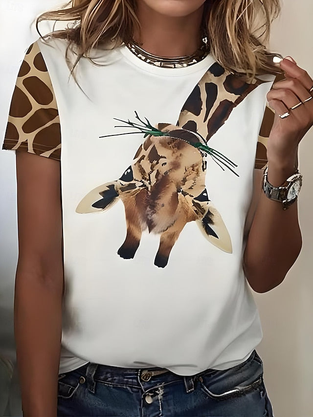 Women's T Shirt Print Graphic Animal Giraffe Vintage