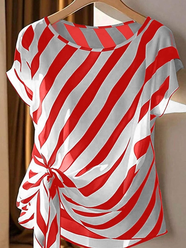 Women's T Shirt Tee Top Print Striped Fashion Stylish