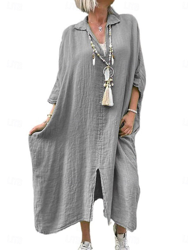 Women's White Rose Red Gray Spring Fall Maxi Dress Cotton