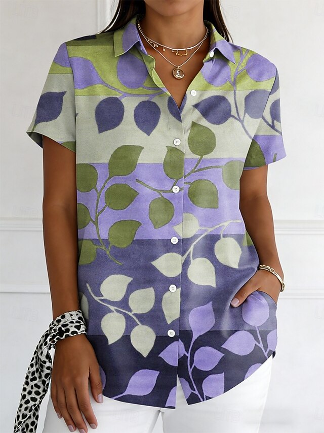 Women's Shirt Buttons Print Graphic Geometric Vintage