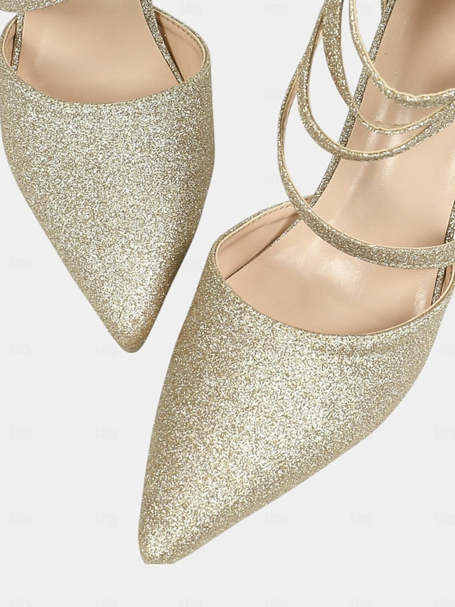 Women's Ankle Glitter Pointed Toe - Heels Wrap Strappy High
