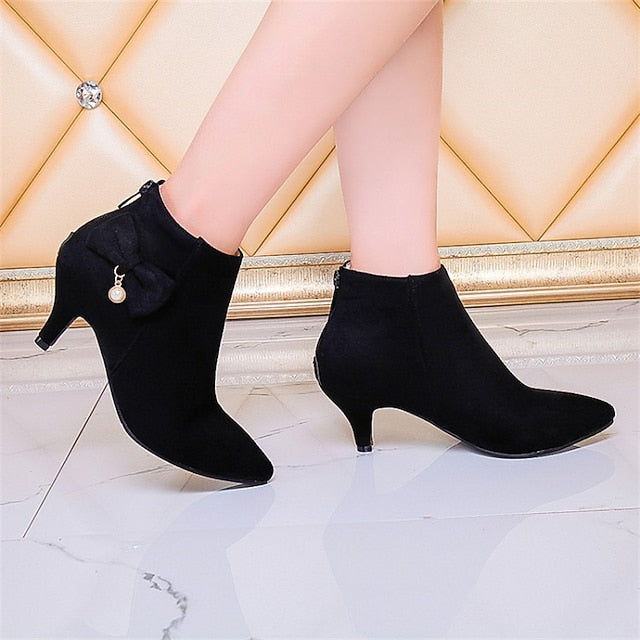 and Ankle with Boots Charm Suede Pink Women's Bow Pearl