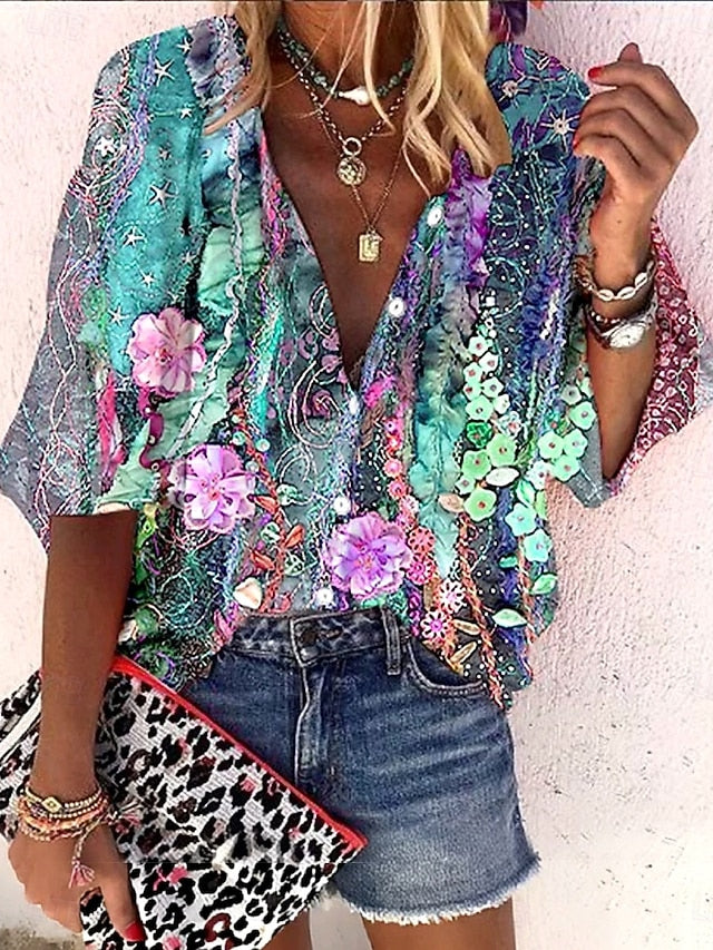 Women's Summer Tops Floral Graphic 3D Bohemia Vintage Daily