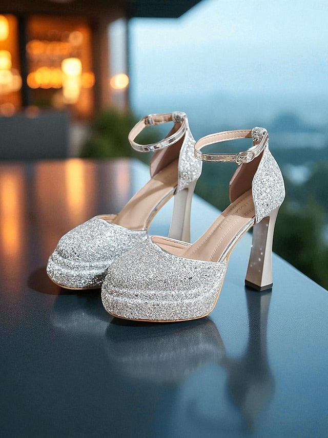 Women's Glitter Heels Platform Gold High