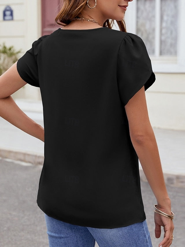 Women's Shirt Blouse Beaded Solid Color Basic Casual Short