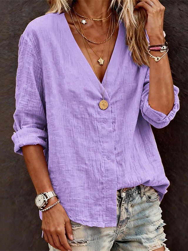 Women's Blouse Dressy Tops Ruched Patchwork Buttons Plain