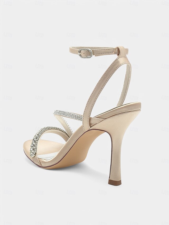Sophisticated Rhinestone Satin Champagne Strappy – Heels