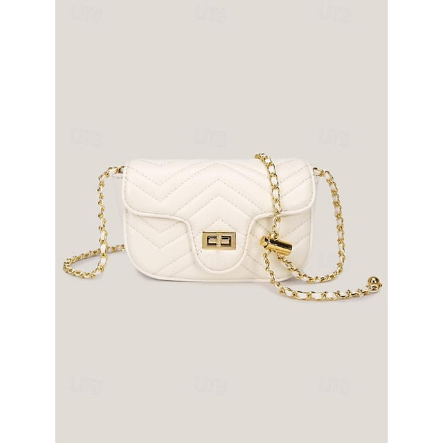 Crossbody Chain Gold Leather Elegant Bag White with Women's