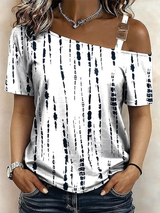 Women's T Shirt Tee Top Print Asymmetrical Graphic Abstract