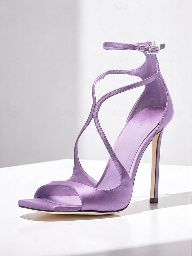 Heels Lavender Satin Crisscross Elegant - Stiletto Women's